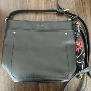 Anne Klein Black Crossbody Bag with Floral Accent